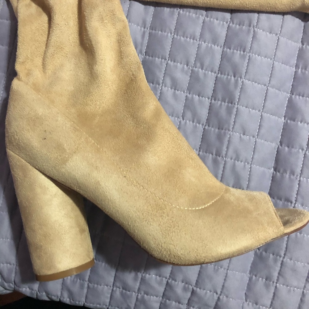 Open Toe Tan Heel High Knee Boots